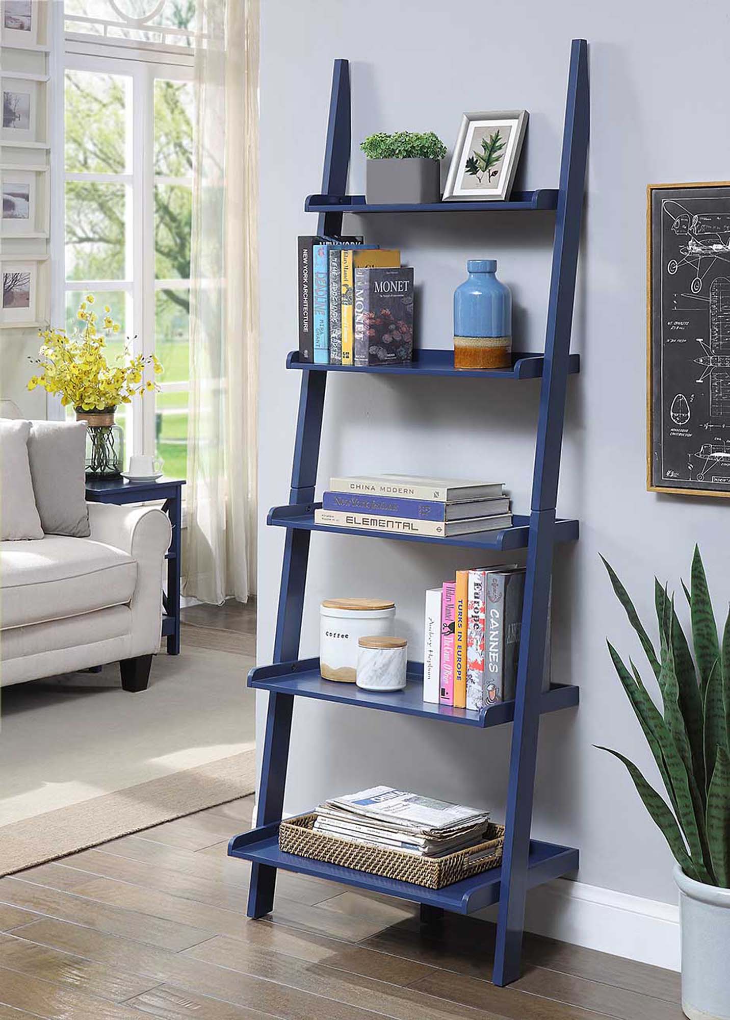 Convenience Concepts American Heritage Ladder Bookcase, Cobalt Blue