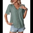 thumbnail image 1 of Blusas Informales de Negocios para Mujer, Blusas Elegantes de Trabajo, Atuendo de Verano, Moda 2025, Camiseta de Corta con Cuello en V, Verde, L, 1 of 10