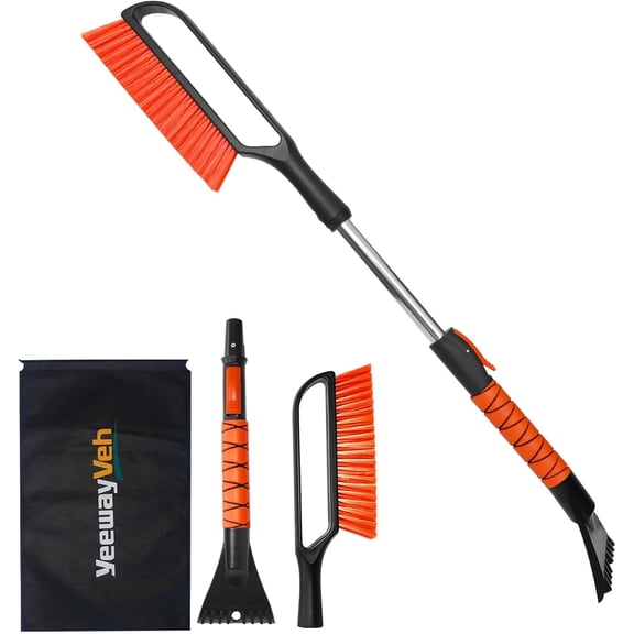 35 inch Ice Scrapers for Car Windshield, Extendable Snow Brush for Car with Foam Grip & Additional Handhold, 2 in 1 Detachable & Scratch-Free Snow Scraper for Car Truck SUV, Orange