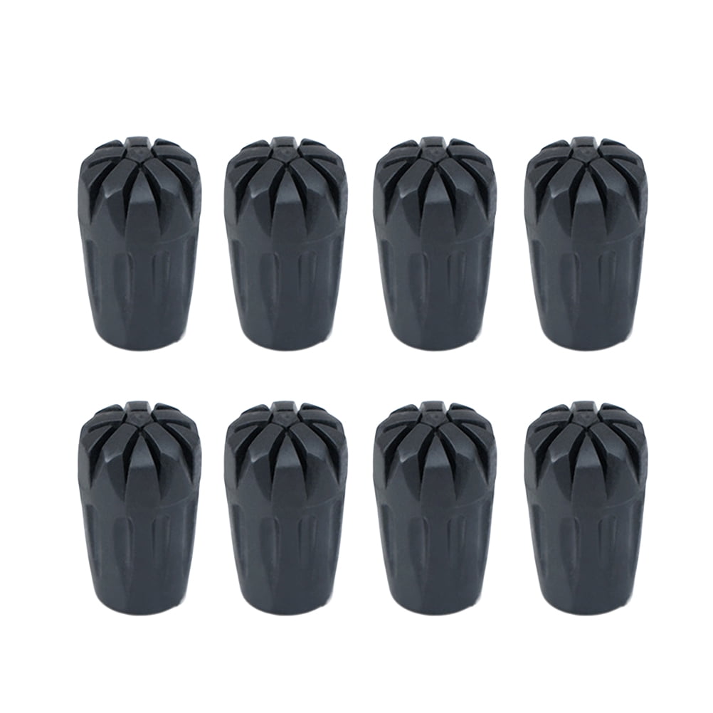8pcs Rubber Tips Trekking Cane Tip Protectors Hiking Pole Replacement Walking Stick Head Protect Equipment Accessory (Black)