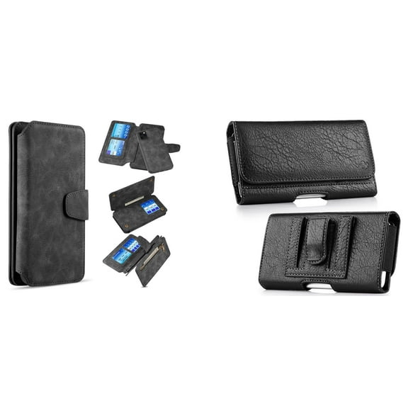 Clutch Wallet Detachable Case and Belt Holster Pouch for iPhone 14 Plus - Black