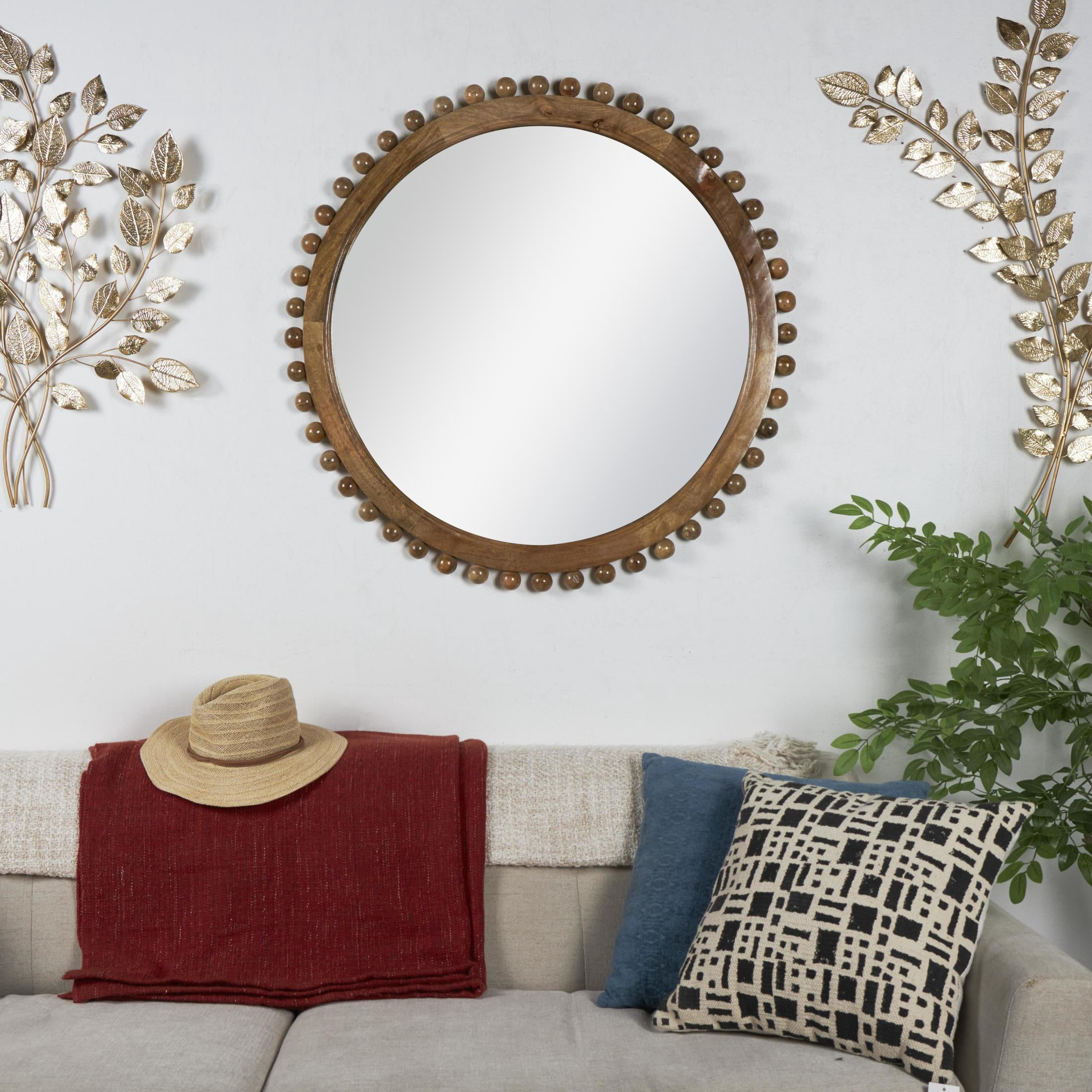 DecMode 35" x 35" Gold Wall Mirror with Beaded Detailing
