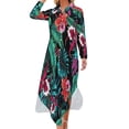 thumbnail image 2 of 2024 Palm Leaves Green Chiffon Dress Floral Print Elegant Dresses Woman Long Sleeve Street Wear V Neck Stylish Oversized Casual Dress, 2 of 7