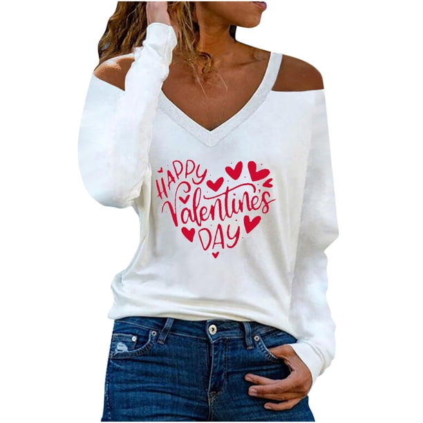 Mujeres Casual Impreso Sexy Manga larga Cuello en V Jersey Fuera del hombro Blusa Camiseta Tops Pompotops gfhjh22958