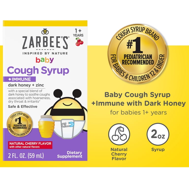 BABY,Strawberry Dropsカチューシャ サックス Zarbee's, Baby Cough Syrup + Immune, 2 Fl oz, Natural Cherry
