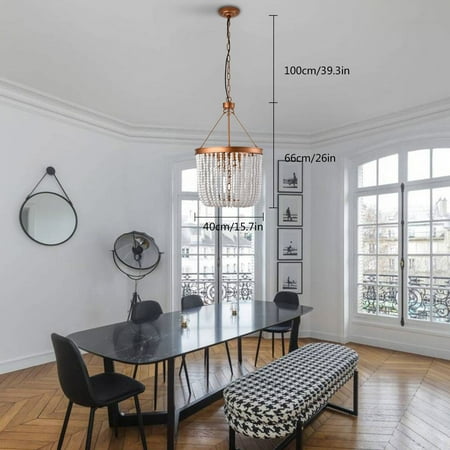 

DENEST 4 Lights Wood Beaded Chandelier Boho Farmhouse Ceiling Light Fixtures Retro