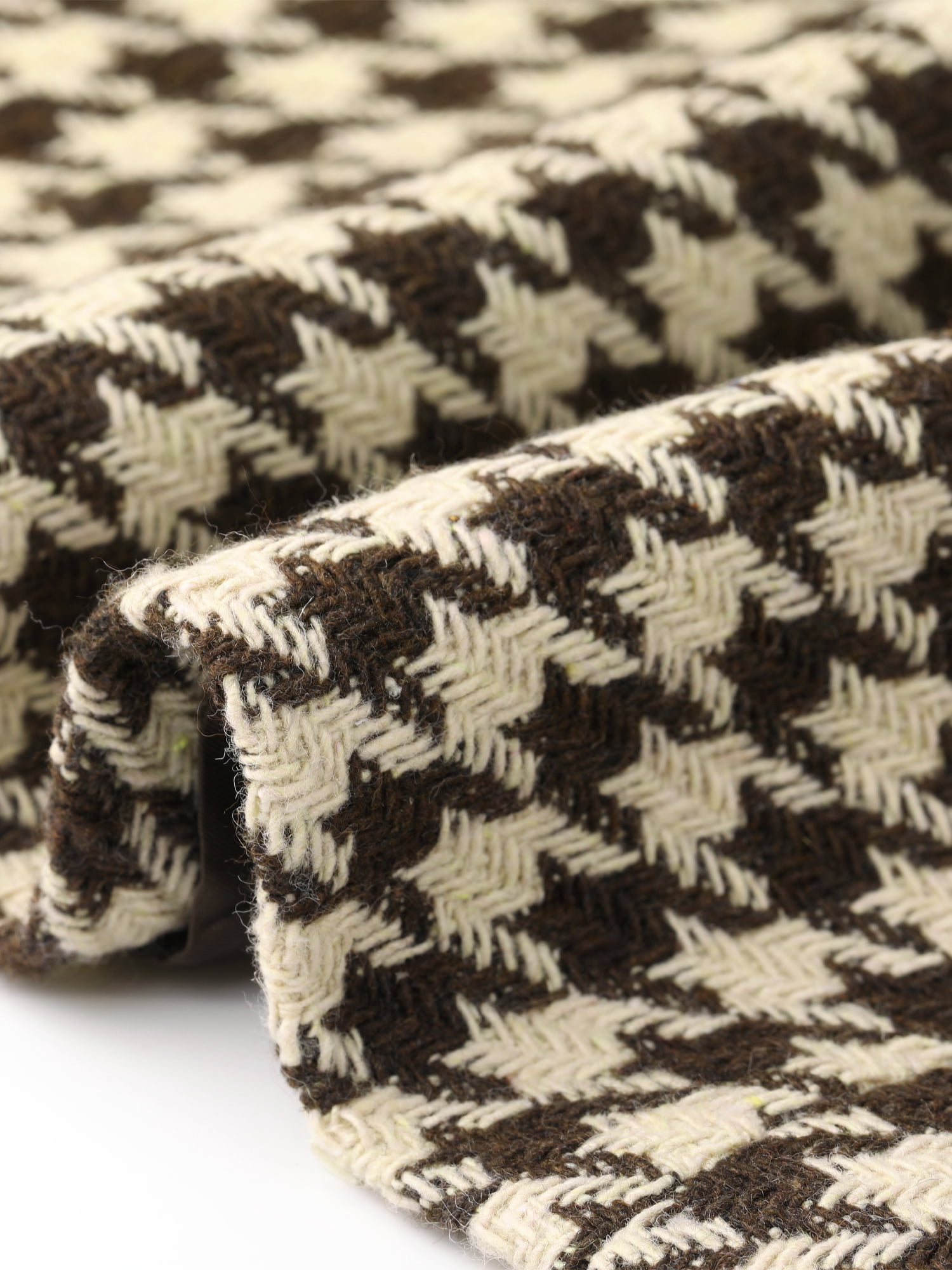DARING DIVA Women's Chic Houndstooth Notch Lapel Long Sleeve Blazer L Brown