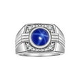 thumbnail image 1 of RYLOS Mens Rings Sterling Silver Designer Round Gemstone &  Diamond Ring Blue Star Sapphire September Birthstone Rings For Men, Men's Rings, Silver Rings, Sizes 8 - 13, 1 of 7