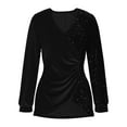 thumbnail image 4 of Lenpel Women's Sequin Velvet Tops Long Sleeve Wrap V Neck Asymmetrical Hem Ruched Slim Dressy Casual Blouses Velour Tunic Shirts(Black,Medium), 4 of 6
