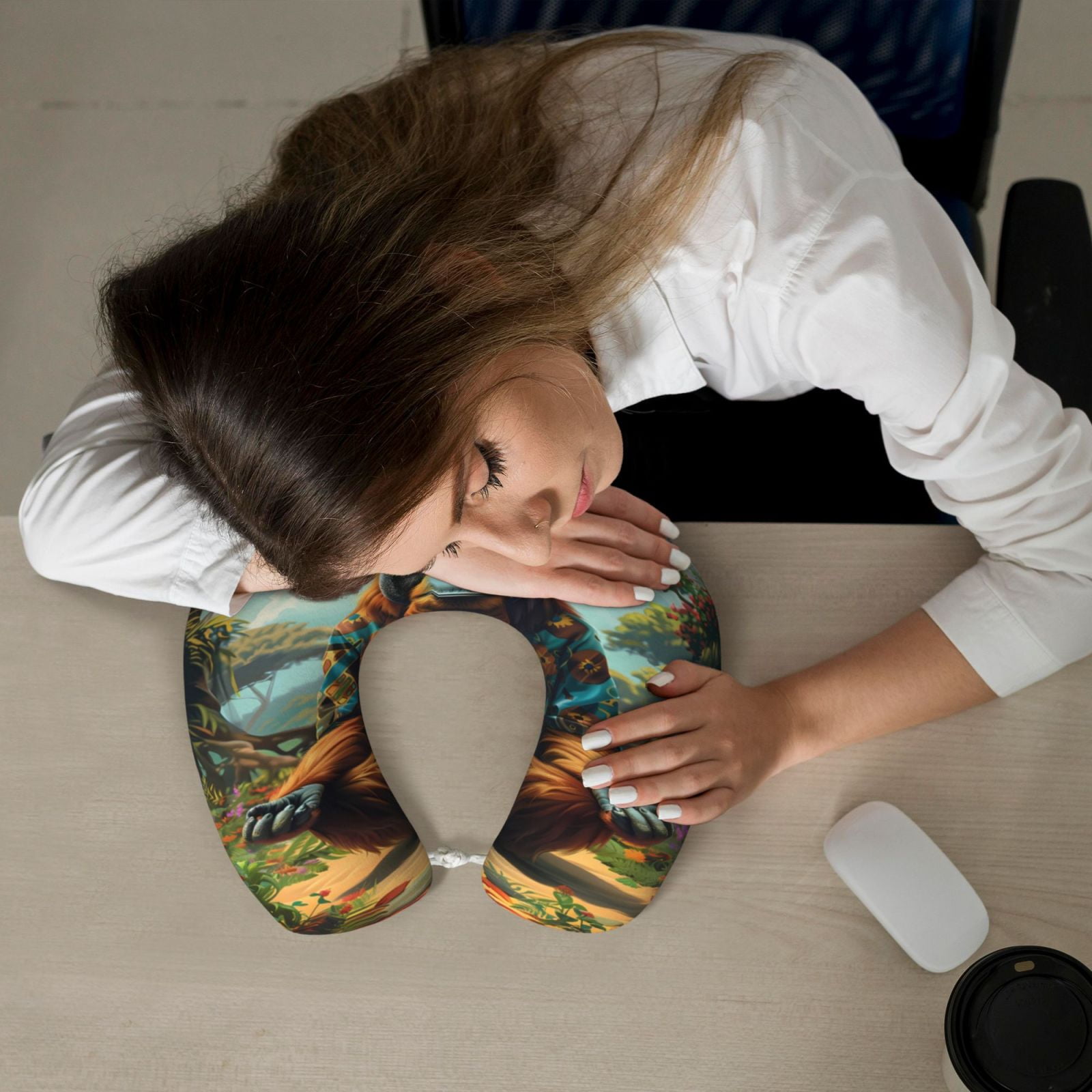 Xecao Forest Meditating Gorilla Print Memory Foam Cervical Neck Pillow Versatile U-Shaped Pillows for Home,Office,Camping,Travelling,Soft Washable Cover
