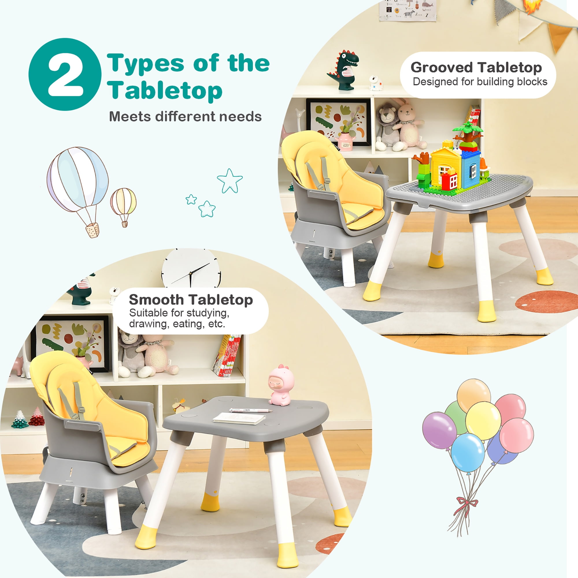 Costway 8-in-1 unisex Baby High Chair Convertible Dining Booster Seat with Removable Tray Yellow
