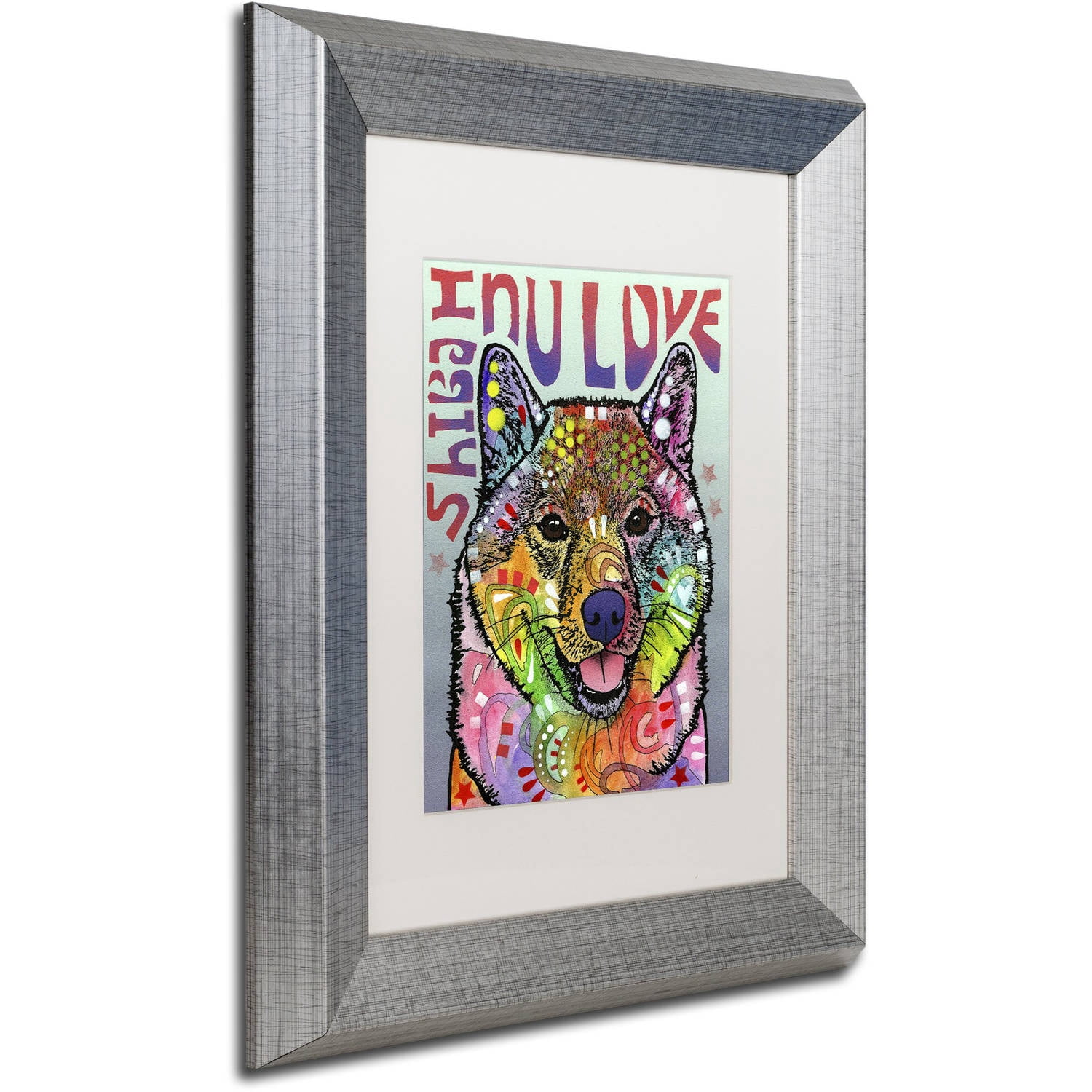 Trademark Fine Art 'Shiba Inu Luv' Canvas Art by Dean Russo, White Matte, Silver Frame