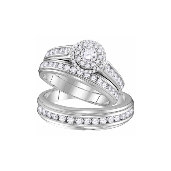 10kt White Gold His Hers Round Diamond Solitaire Matching Wedding Set 1-5/8 Cttw