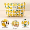 thumbnail image 3 of Bolsa de maquillaje de lona, bolsa de maquillaje de gran capacidad, bolsa de cosméticos, bolsas de cosméticos para mujeres para monedero, bases, lápices labiales, pinceles, amarillo, 3 of 7