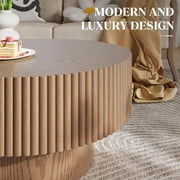 Gelloan 43.7 Oval Coffee Table, Modern Wood Fluted Coffee Table for Living Room, Relief Center Table with Sturdy Pedestal,Brown