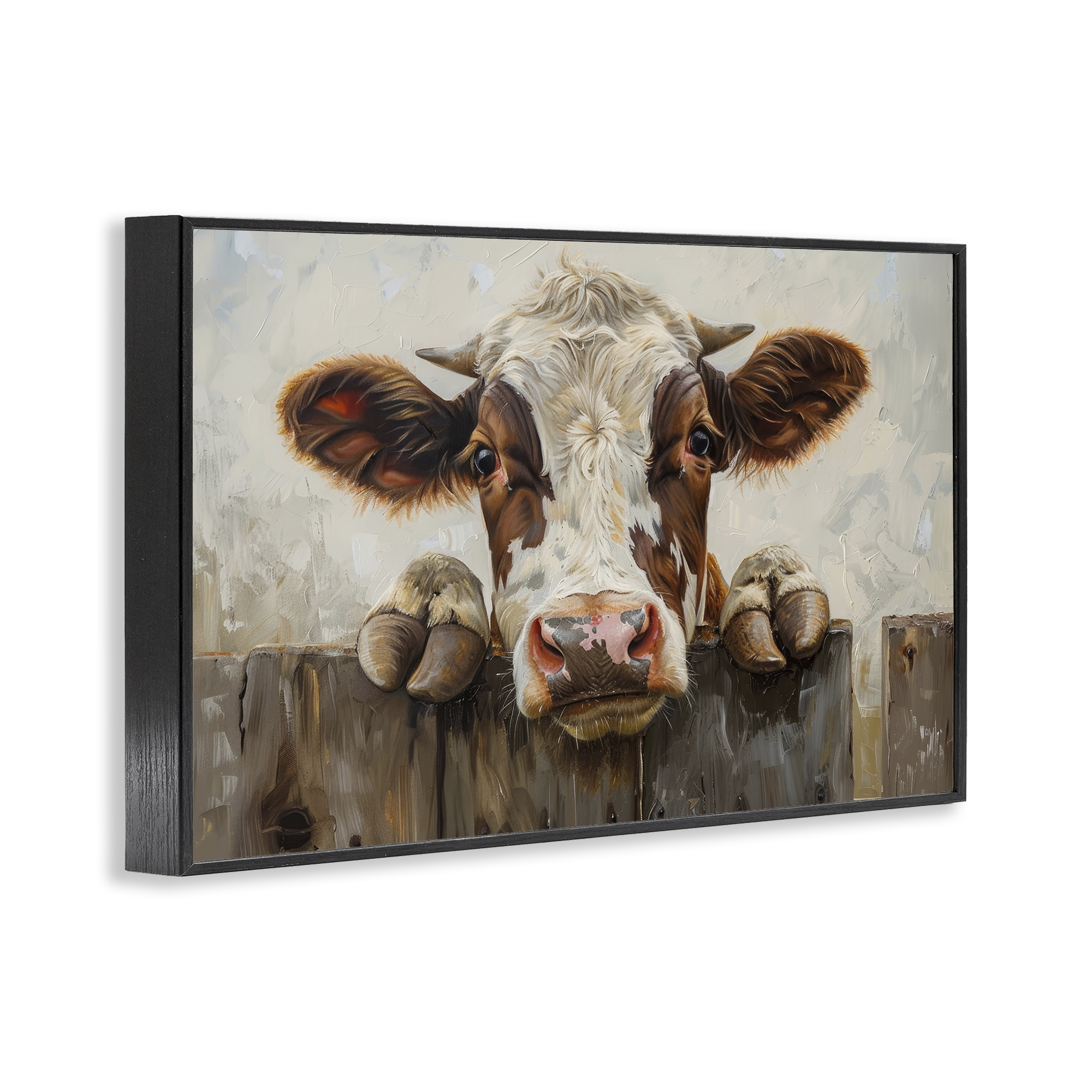 Stupell Industries Cow On Fence Animals & Insects Painting Black Framed Art Print Wall Art, 18 x 12