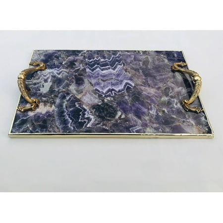 

Amethyst Agate Serving Tray With Brass Handles