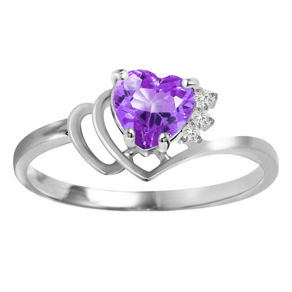 Galaxy Gold 14K White Gold Natural Diamonds and Amethyst Ring - February Birthstone - Peace & Wisdom - Sizes 5.5 to 11 - Fine Jewelry for Women
