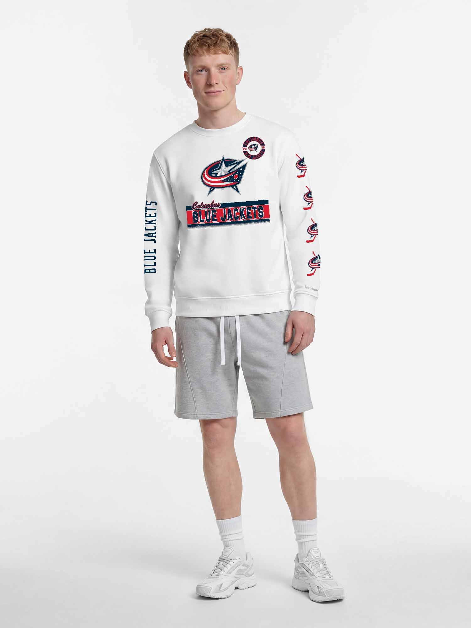 Columbus Blue Jackets Reebok Mens White Crew Sweatshirt