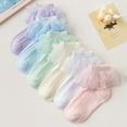 thumbnail image 4 of 6 Pack Girls Ruffle Socks Frilly Double Lace Socks Cotton Turn Cuff Socks Toddler Pageant Socks for Girls, 4 of 9