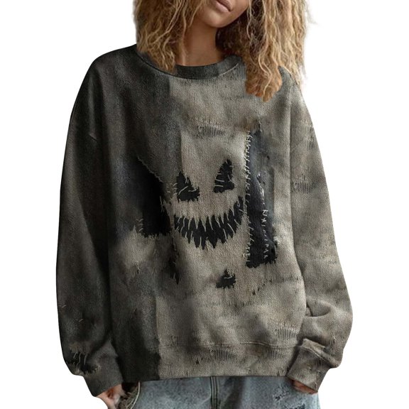 NMMUED Halloween Pumpkin Sweatshirt Pumpkin Sweatshirt Graphic Sweatshirts for Women Halloween Gifts Spooky Season Halloween Shirts Dark Gray L