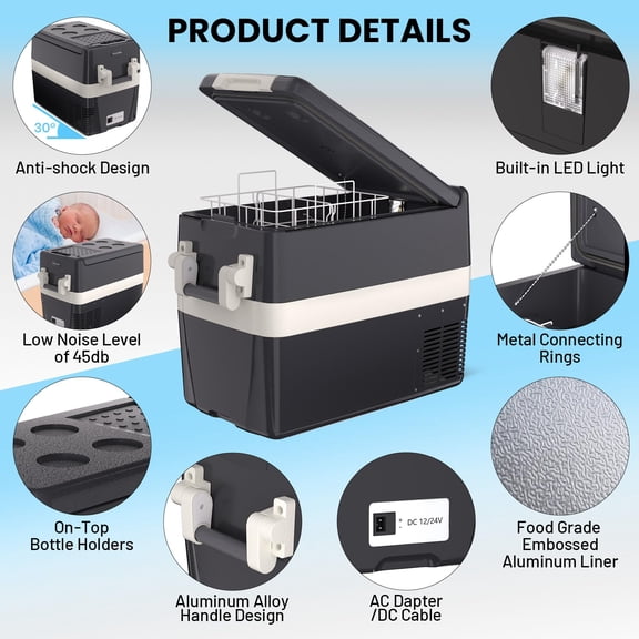 Portable Car Refrigerator Freezer - 42QT (40L), 12V/24V DC & 110-240V AC, -4β~50β, Fast Cooling Electric Mini Fridge with Handle & Basket for Car, Truck, RV, Camping, S40 US Market R600a Refrigerant
