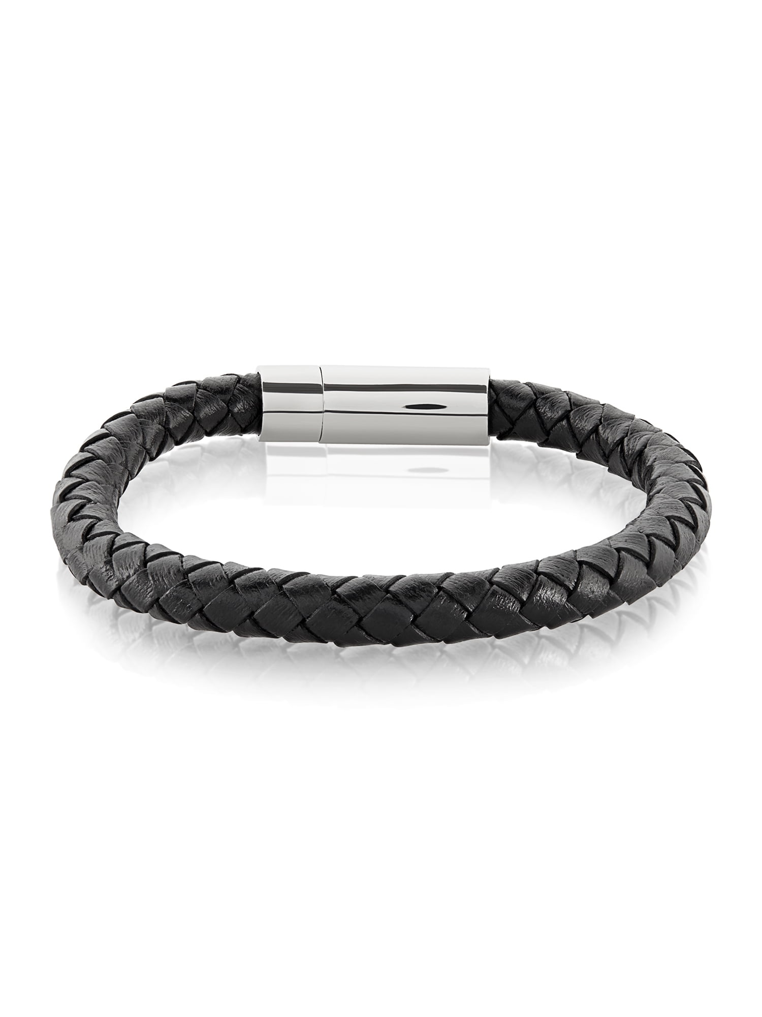 Crucible - Stainless Steel Braided Genuine Leather Bracelet (8mm) - 8.5 ...