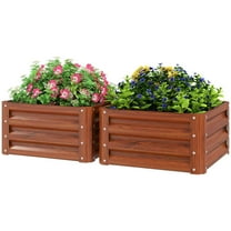 GVN Planter Garden Boxes Outdoor,2 Piece Galvanized Raised Garden Bed, 2' x 2' x 1' Metal Planter Box, Brown