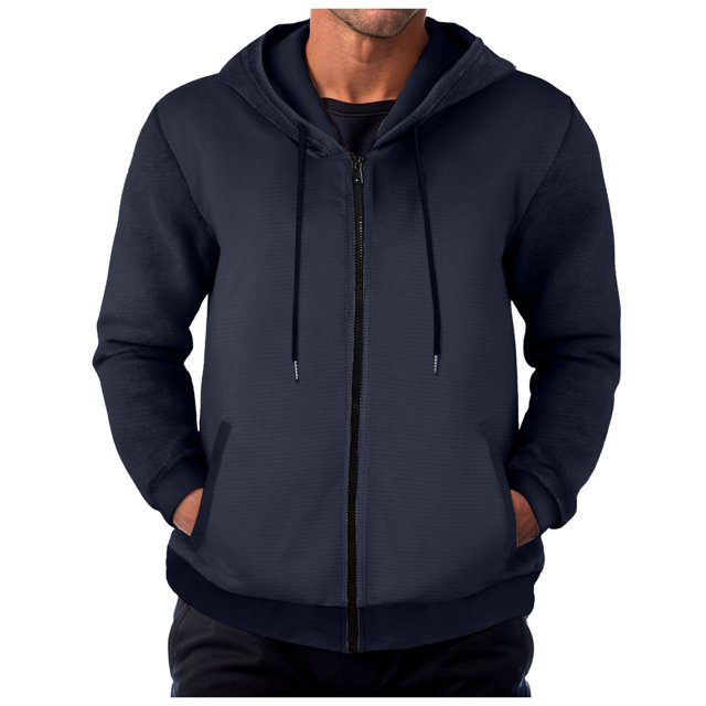 PEASKJP Sweat à Capuche à Fermeture à Glissière à Manches Longues Décontracté pour Hommes Automne et Hiver (Bleu, m)