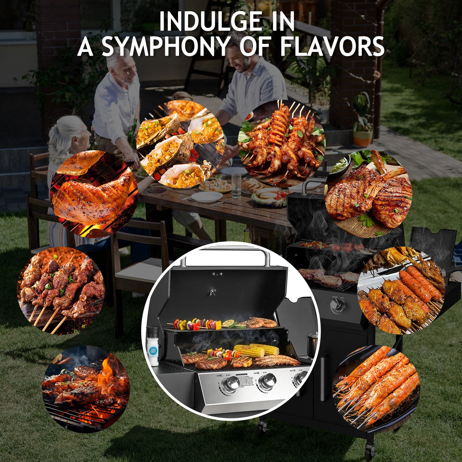 UBesGoo 3 Burner Propane Gas Grill with Side Burner 46000BTU for Camping Cooking BBQ