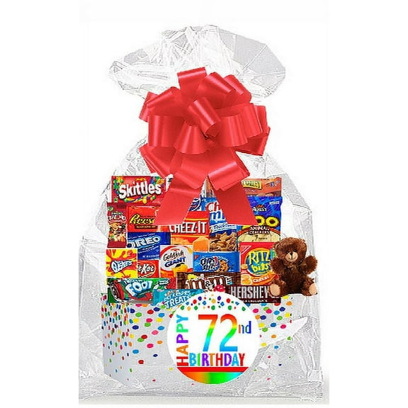 CakeSupplyShop Item#072BSG Happy 72nd Birthday Rainbow Thinking Of You Cookies, Candy & More Care Package Snack Gift Box Bundle Set - Ships FAST!
