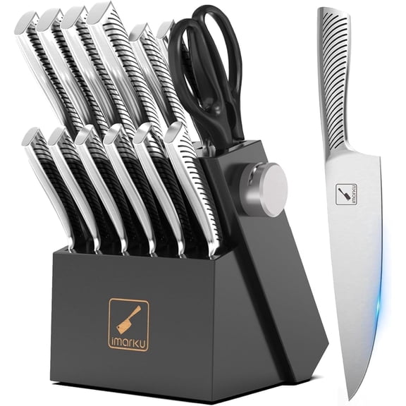 imarku Knife Set - Knife Sets for Kitchen with Block, 14PCS High Carbon Stainless Steel Kitchen Knife Set, Dishwasher Safe Knife Block Set with Ergonomic Handle,Fathers Day Gifts