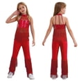 thumbnail image 1 of Yanarno Combinaison Longue à Sequins pour Filles, Pantalon Grand à Franges, Combinaison de Concours, Danse, Bal, Rouge 12, 1 of 6