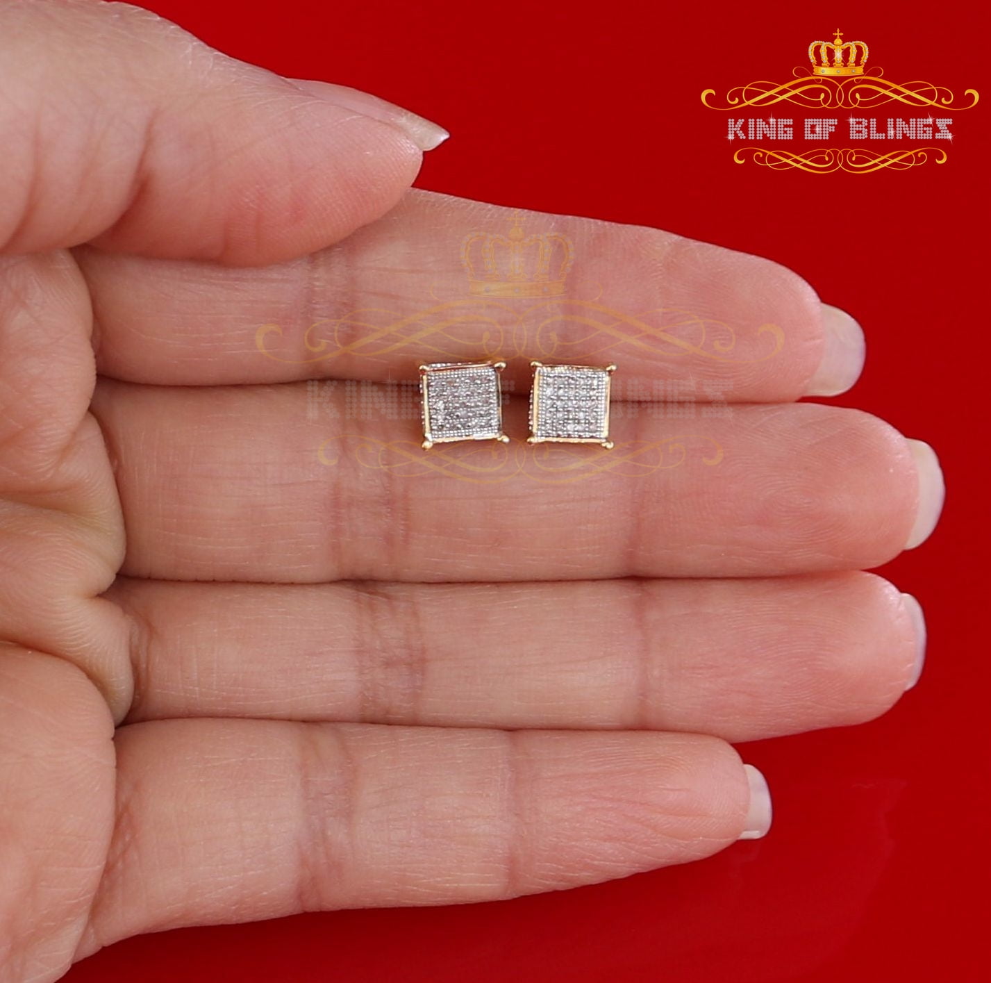 King of Bling's 10K Real Yellow Gold with 0.15CT Real Diamonds Men's/Women's stud Square Earring