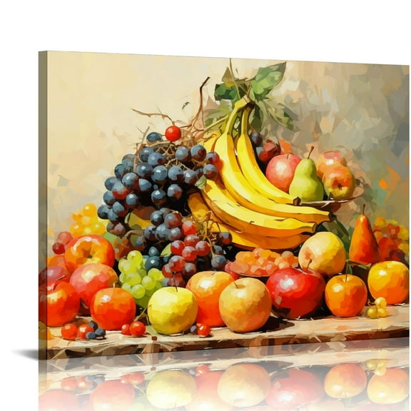 JRXY Kitchen Canvas Wall Art Fruit Picture Various Fresh Fruits Vegetable Painting Prints for Kitchen Restaurant Dining Room Decor Framed 20x16in