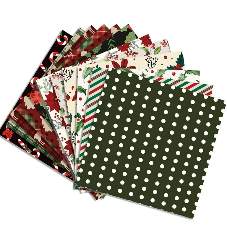 Grofry 24Pcs/Set Double-Sided Merry Christmas Scrapbook Paper Christmas Flower Xmas Tree Elk Patterned Paper Green Red Decorative Craft Paper for Card