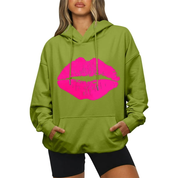 nsendm Womens Sweatshirt Adult Female Clothes Large Woman Sweatshirt  Fashion Sweatshirt For Women Hoodies Trendy Graphic Print Drawstring  Pullover Air Green Size XXL 