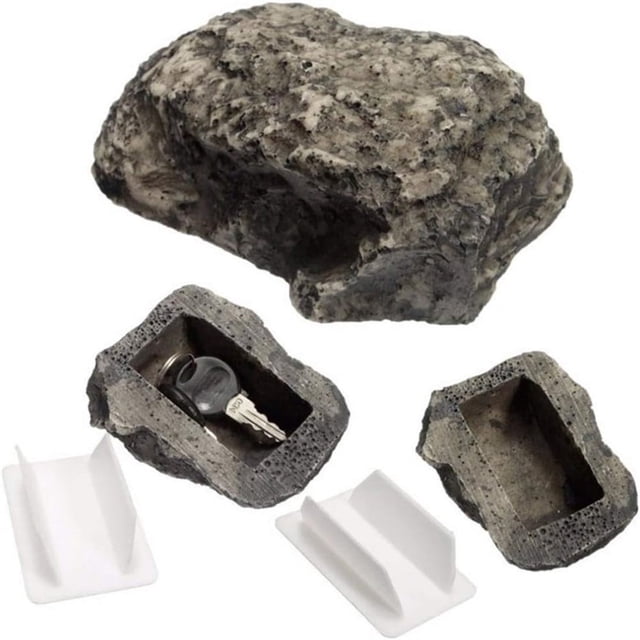 HLONK Cache-Clés Imperméable Extérieur Faux Roche Cache-Clés Boîte de Rangement Sécurisée Design Fausse Roche Cache-Clés Pierre Plastique Gris Simulé pour Jardin Extérieur Lot de 2