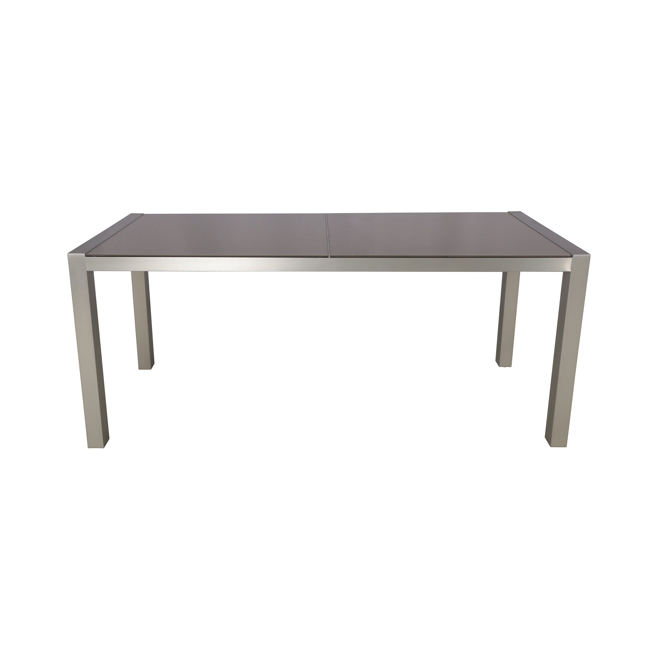 Crane Outdoor Tempered Glass Dining Table with Aluminum Frame, Silver
