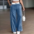 thumbnail image 5 of Wide Leg Lounge Pants for Women - Ice Silk Wrinkle Casual Elastic Waist Baggy Track Pants Blue 2XL, 5 of 6