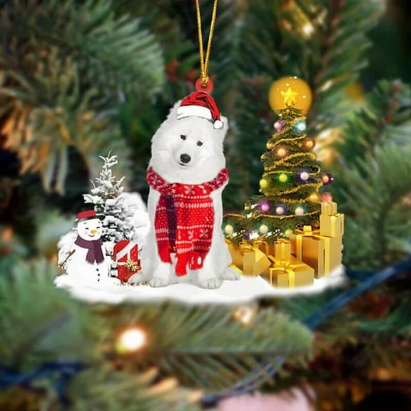 Acrylic 2D FLAT Holiday Tree Decoration Samoyed Christmas Ornament