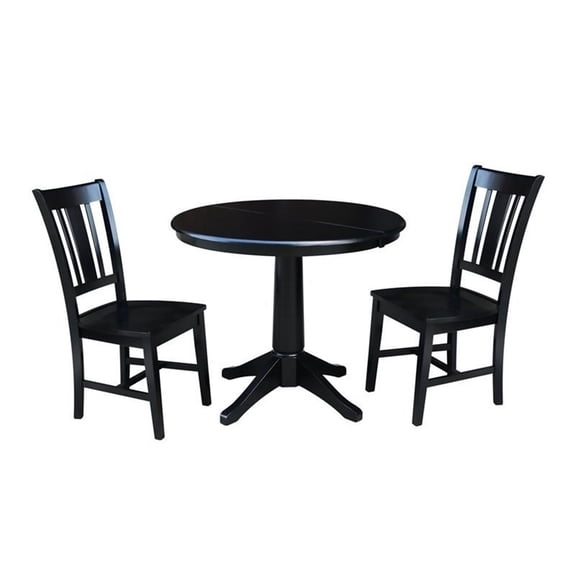 36" Round Top Dining Table with 12" Leaf and 2 San Remo Chairs - Black - 3 Piece Set