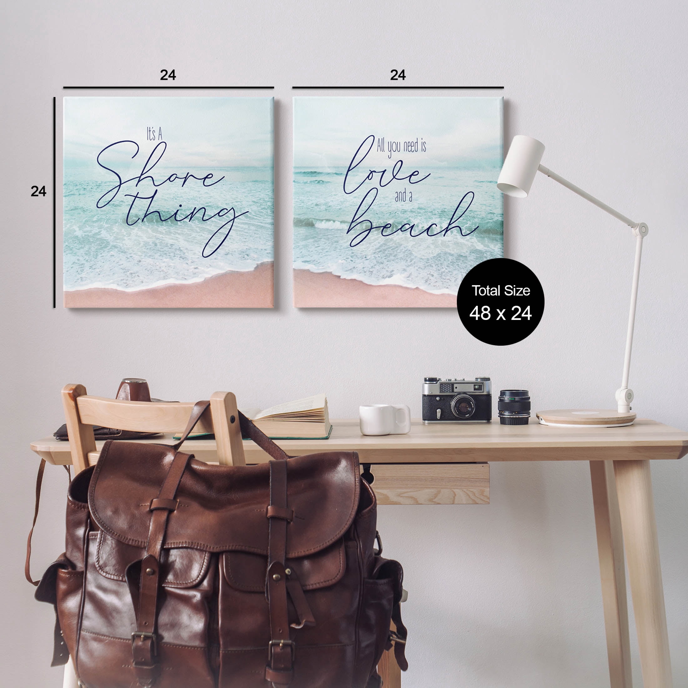 Soothing Beach Lover Phrases Coastal Graphic Art Gallery Wrapped Canvas Print Wall Art, Set of 2