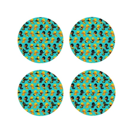 

Fuzoiu Duck In Black Suit Print Leather Coasters Set Drink Coasters Set of 4 for Tabletop Protection Durable PVC Coasters Home Décor and Housewarming Gift-Round Shape