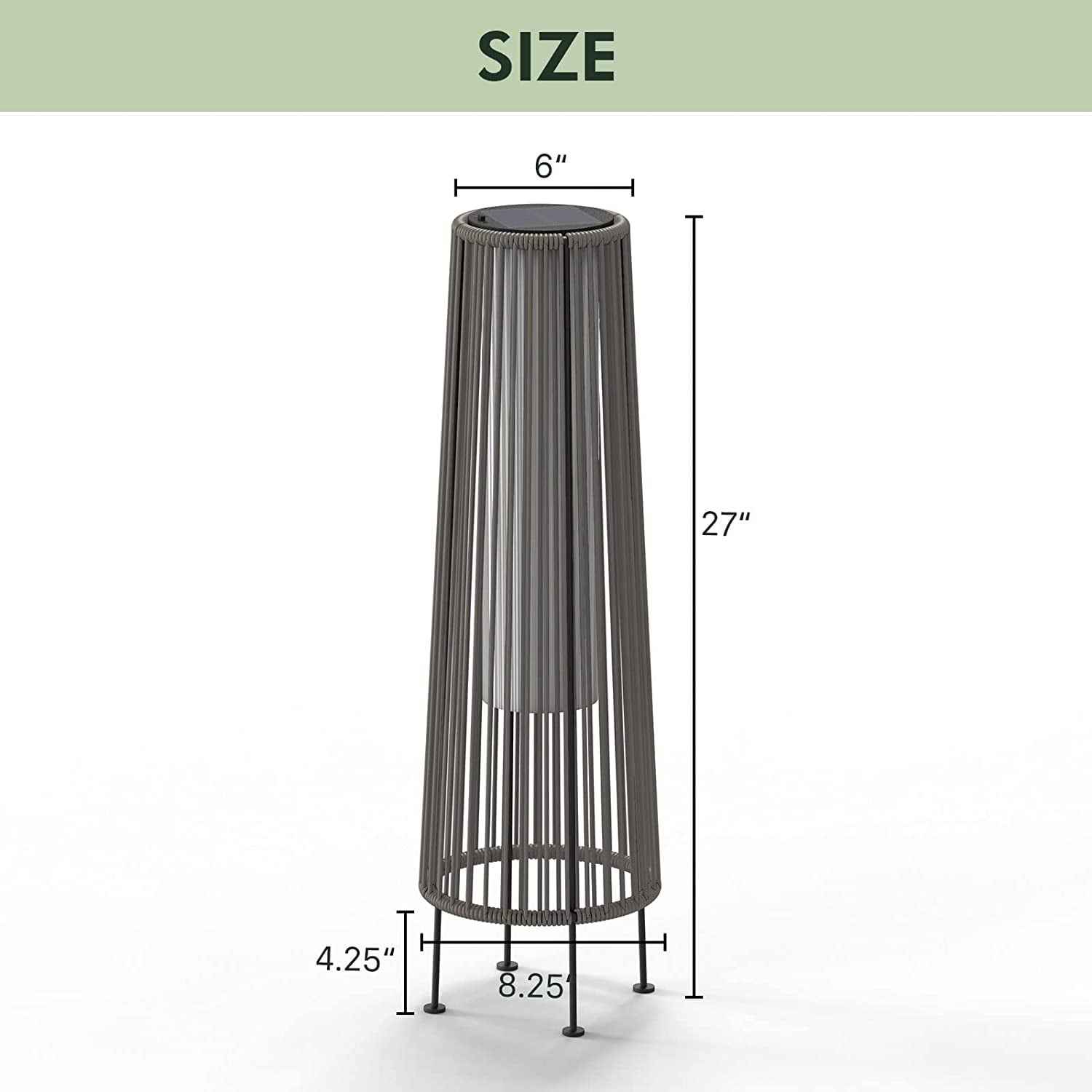 Outdoor Floor Solar Light 2-Pack, All-Weather Wicker Solar Patio Lamp, Gray