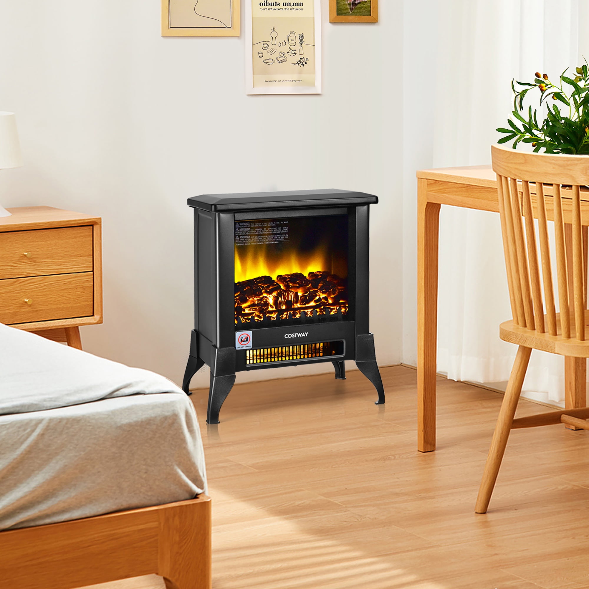 Costway 18''  Electric Fireplace Stove Freestanding Heater W/ Flame Effect 1400W