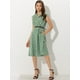 thumbnail image 2 of Vestido a cuadros retro con cinturón y manga casquillo frontal con botones para mujer Verde M, 2 of 5
