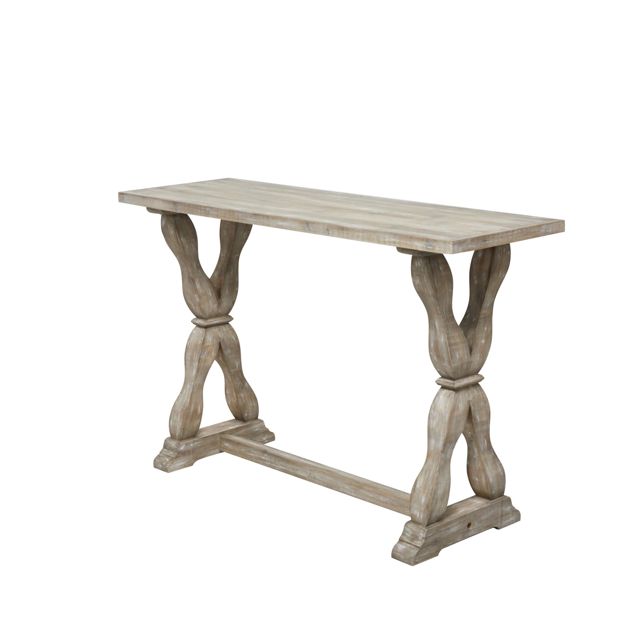 DecMode 48" x 32" Brown Wood Whitewashed Console Table with Angled Turned Legs, 1-Piece