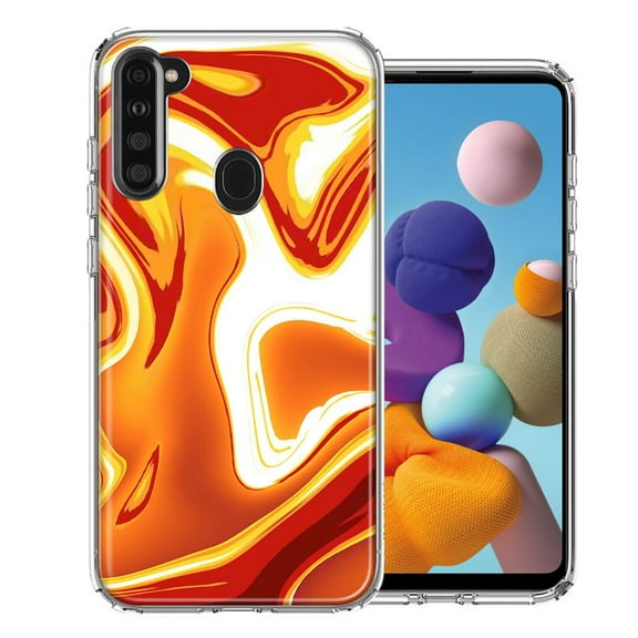 MUNDAZE For Samsung A21 Orange White Abstract Design Double Layer Phone Case Cover