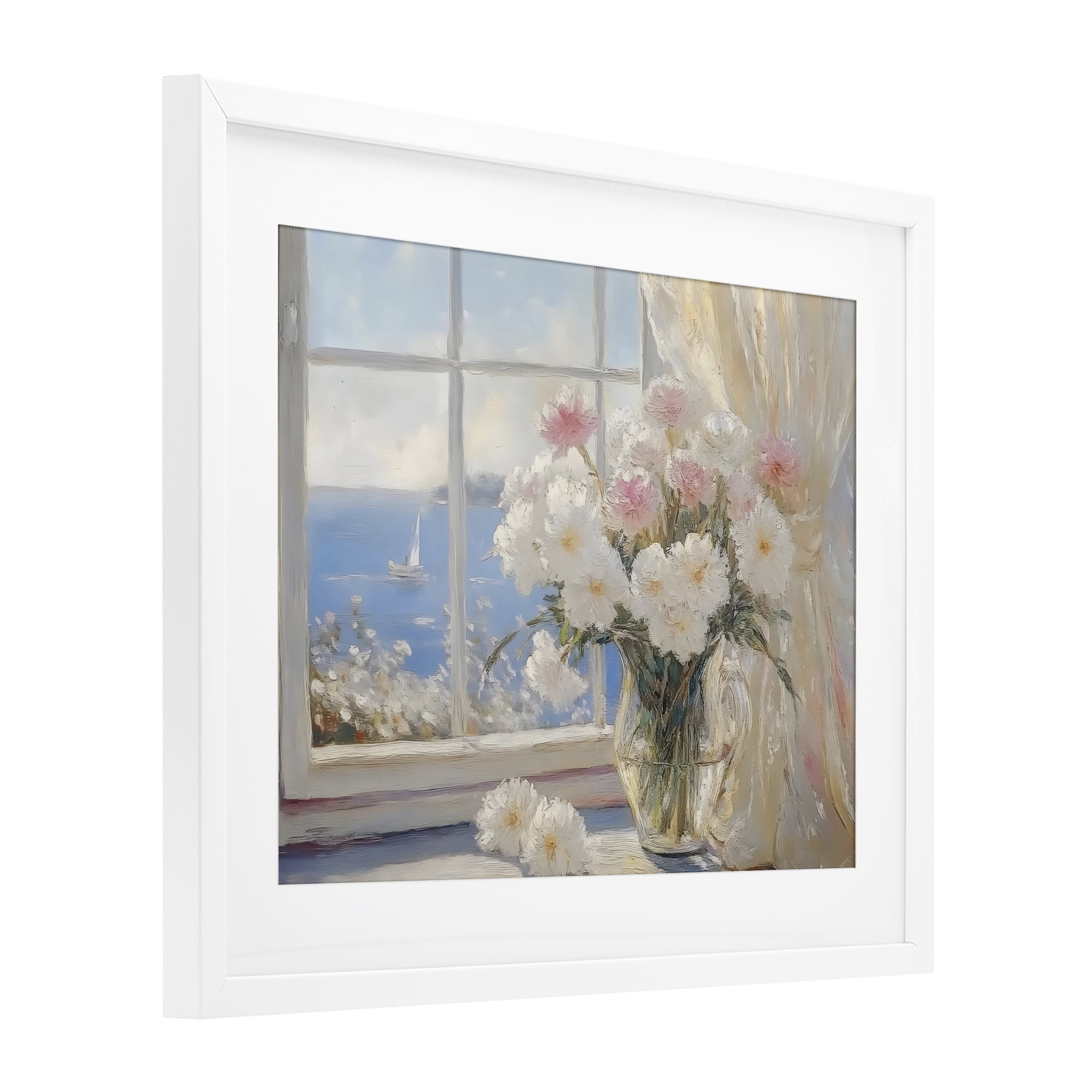 Stupell Industries Coastal View Floral Window Bouquet White Framed Print Under Glass, design by LSR Design Studio